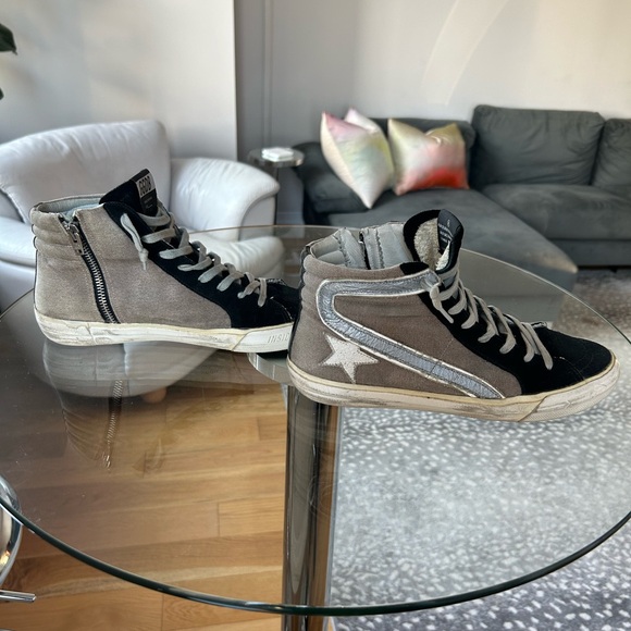 Golden Goose High Top Sneakers. Size 8.5. Grey and Black, Distressed. - Picture 2 of 6
